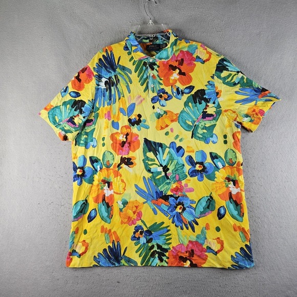 Polo Ralph Lauren Other - Polo Ralph Lauren Polo Shirt Mens 2XL Yellow Floral Tropical Hawaiian Print